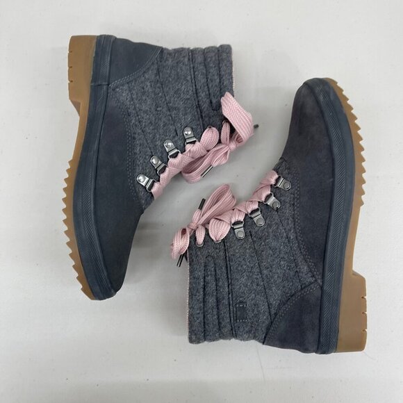 Gray Winter Boots Pink Laces Lug Sole sz 8 - Picture 6 of 11